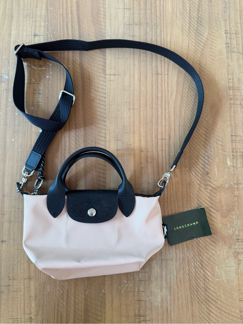 Longchamp Small Crossbody Tote in Light Pink and Black